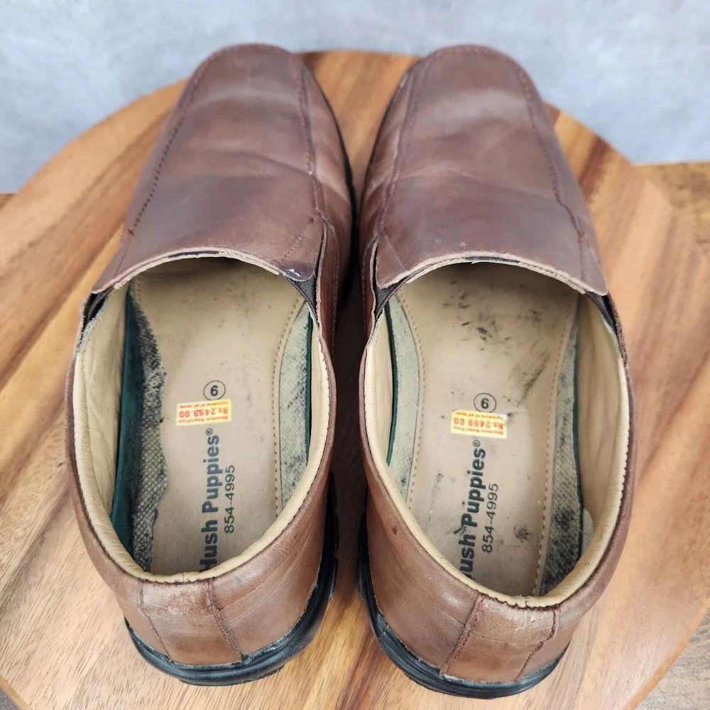 Hush Puppies Loafers‎ Mens 9 Brown Leather Low Top Slip On Casual Shoes